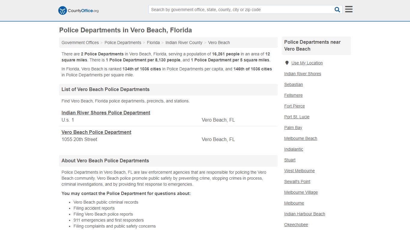 Vero Beach, FL (Arrest Records & Police Logs) - County Office